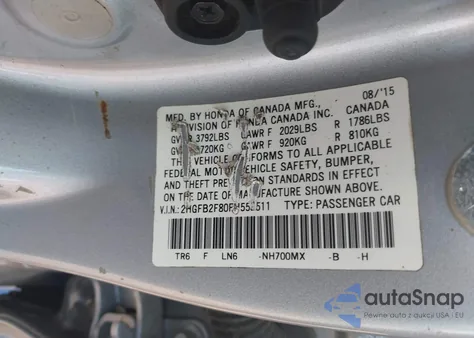 2015 Honda Civic Ex z USA, uszkodzony, nr VIN 2HGFB2F80FH553511